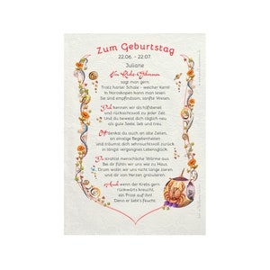 Geschenk Karte Urkunde Sternzeichen Krebs, Zeichnung mit humorvollem Gedicht, A4 Bild-Präsent für Krebse, persönlich durch Wunschtext
