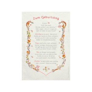 Geschenk Karte Urkunde 18. Geburtstag, Zeichnung mit humorvollem Gedicht, A4 Bild-Präsent