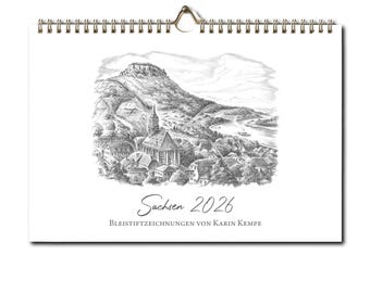 Kunst - Kalender Sachsen 2026 mit Bleistift-Zeichnungen