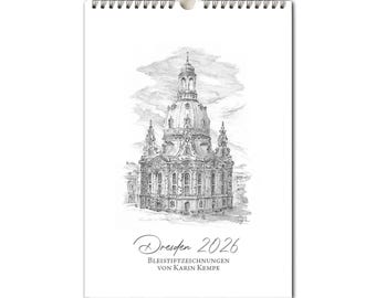 Kunst - Kalender Dresden 2026 mit Bleistift-Zeichnungen