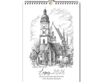 Kunst - Kalender Leipzig 2026 mit Bleistift-Zeichnungen