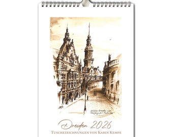 Kunst - Kalender Dresden 2026 mit Tusche-Zeichnungen