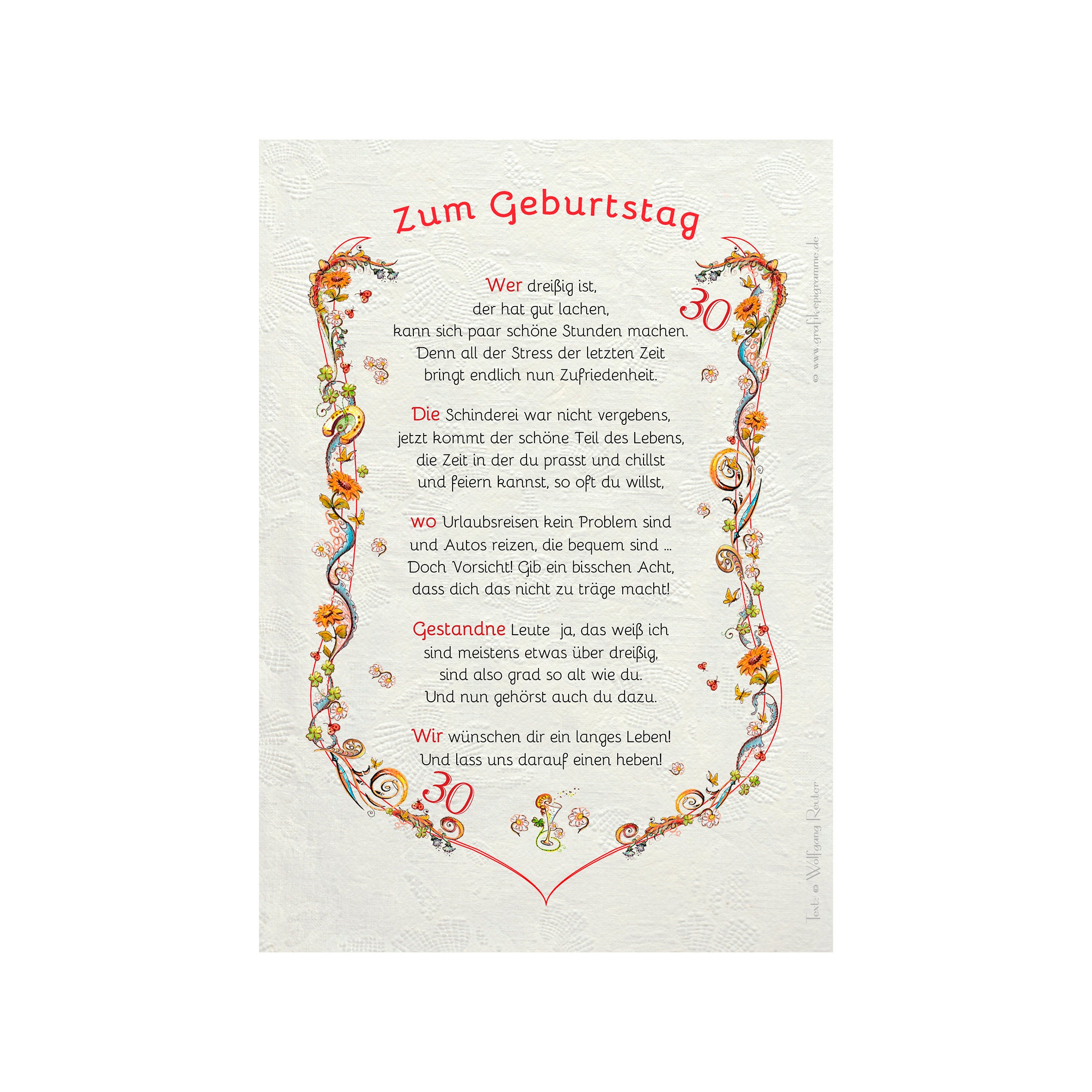 Geschenk Karte Urkunde 30. Geburtstag, Zeichnung mit humorvollem