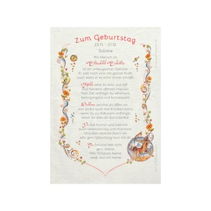 Geschenk Karte Urkunde Sternzeichen Schütze, Zeichnung mit humorvollem Gedicht, A4 Bild-Präsent für Schützen, persönlich durch Wunschtext
