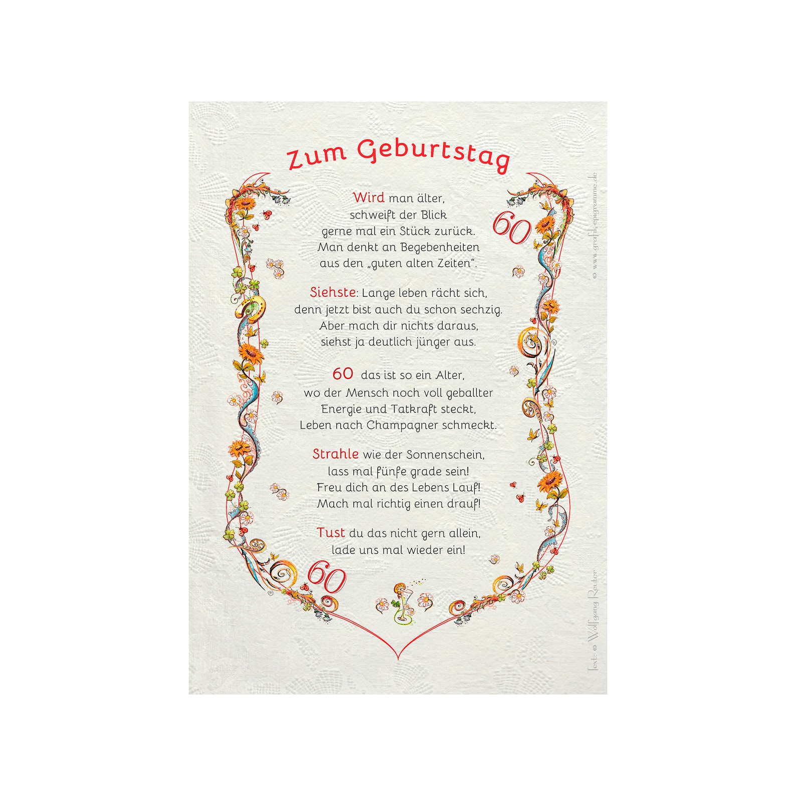 Geschenk Karte Urkunde 60. Geburtstag, Zeichnung mit humorvollem