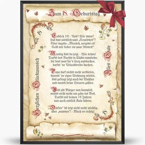 Buono regalo per il 18° compleanno, disegno con poesia umoristica, immagine in formato A4 in regalo