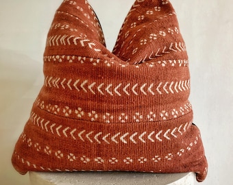 Authentic Mali Mudcloth Pillow Cover: Rust Brown Boho Throw Pillow (20x20")