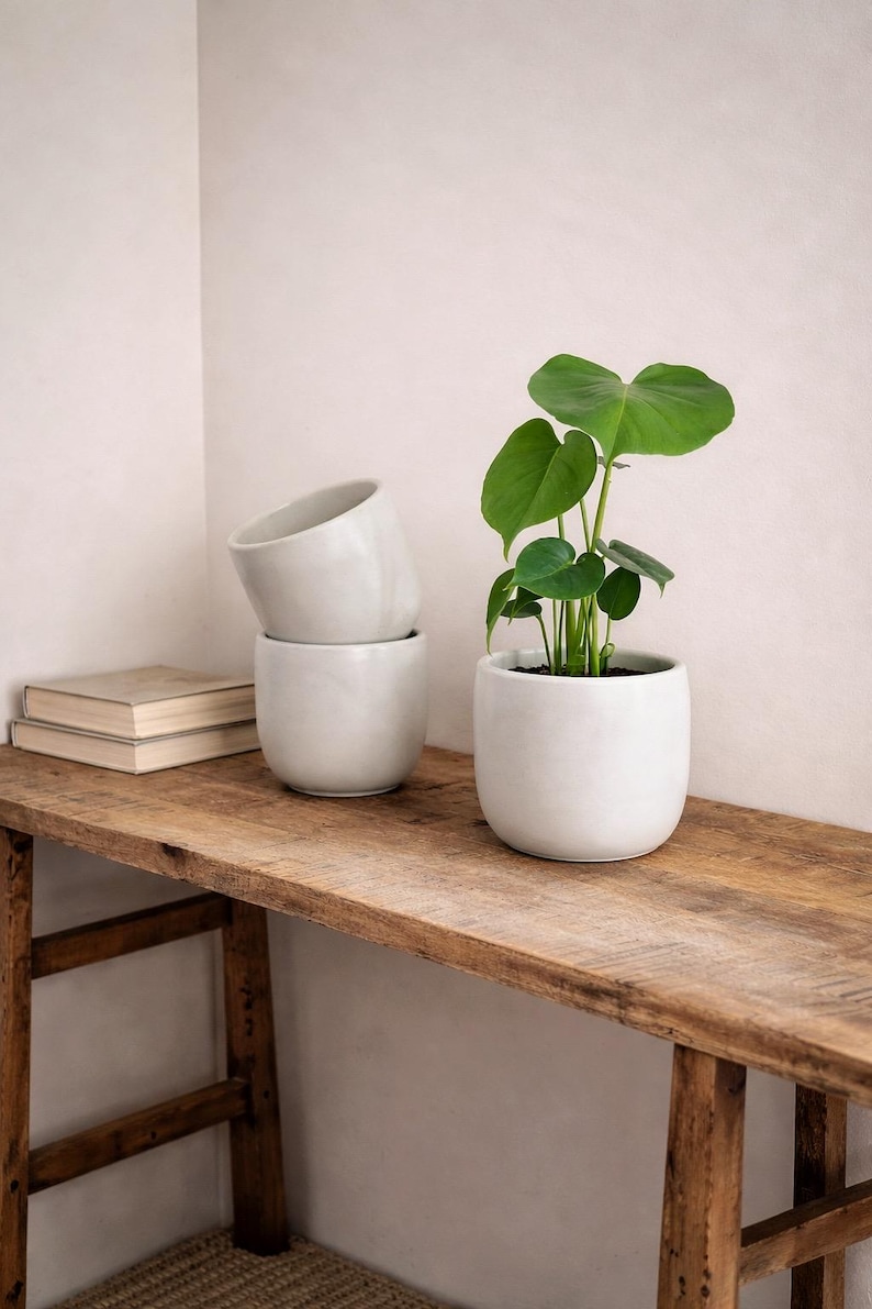 Minimalist Planter, Houseplant Decor, Handmade Concrete Planter, Neutral Planter, 6'' Plant pot, Nordic Planter, Japandi Planter, Indoor Pot image 2