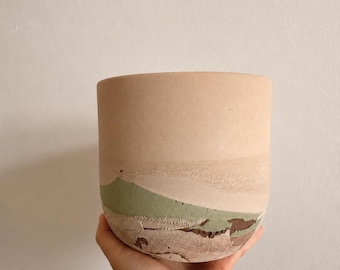 Handmade Layered Concrete Planter, Boho Desert Home Decor, Earth Tones (6''x6'')