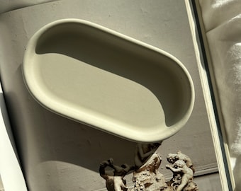 Handmade Concrete Oval Tray, Minimalist Jewelry Dish, Vanity Decor