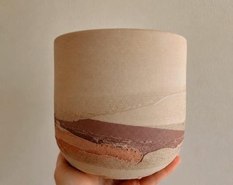 Handmade Layered Concrete Planter, Boho Desert Home Decor, Earth Tones (6''x6'')