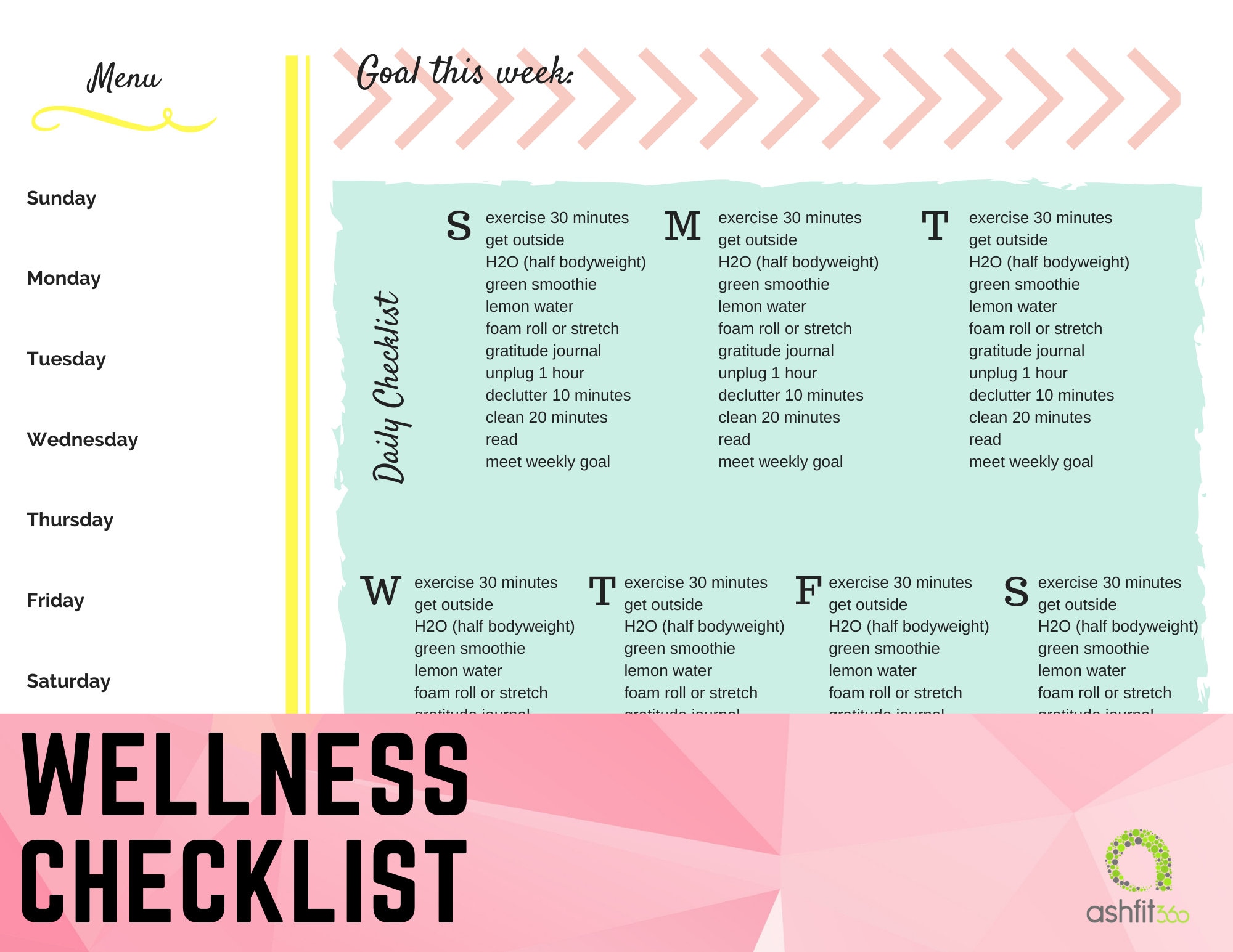 Wellness Checklist Wellness Tracker Daily & Weekly Etsy