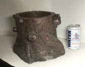 Vintage End of the Day Folk Art Sewer Tile Tree Trunk Planter