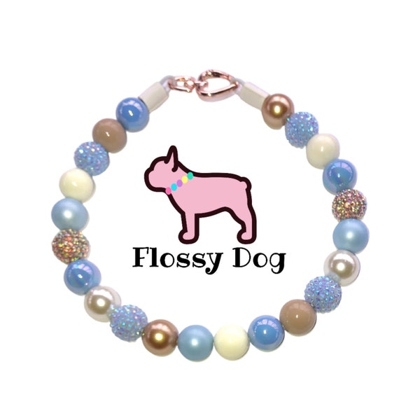 Blue Bay Beaded Dog Collar | Durable Dog Necklace | Custom Baby Blue, Ivory & Tan Bead Collar for Dogs | Puppy Pearls | Wedding