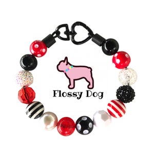 Ladybug Beaded Dog Collar | Durable Dog Necklace | Red, Black, & White | 20mm or 12mm Beads| Pearl Jewelry for Pets | Custom Bead Collars