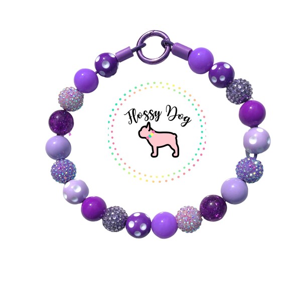 Purple Pooch Beaded Dog Collar | Purple & Lilac | Personalized, Custom | Durable Dog Necklace with Beads | Designer Pearl Jewelry For Dogs