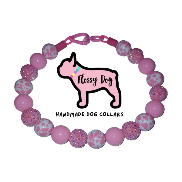 PINK Milk Beaded Dog Collar| Pink Cow Print  | Durable Dog Necklace | Custom Bead Collars | Dog Pearls | Luxury Pet Jewelry | FREE shipping