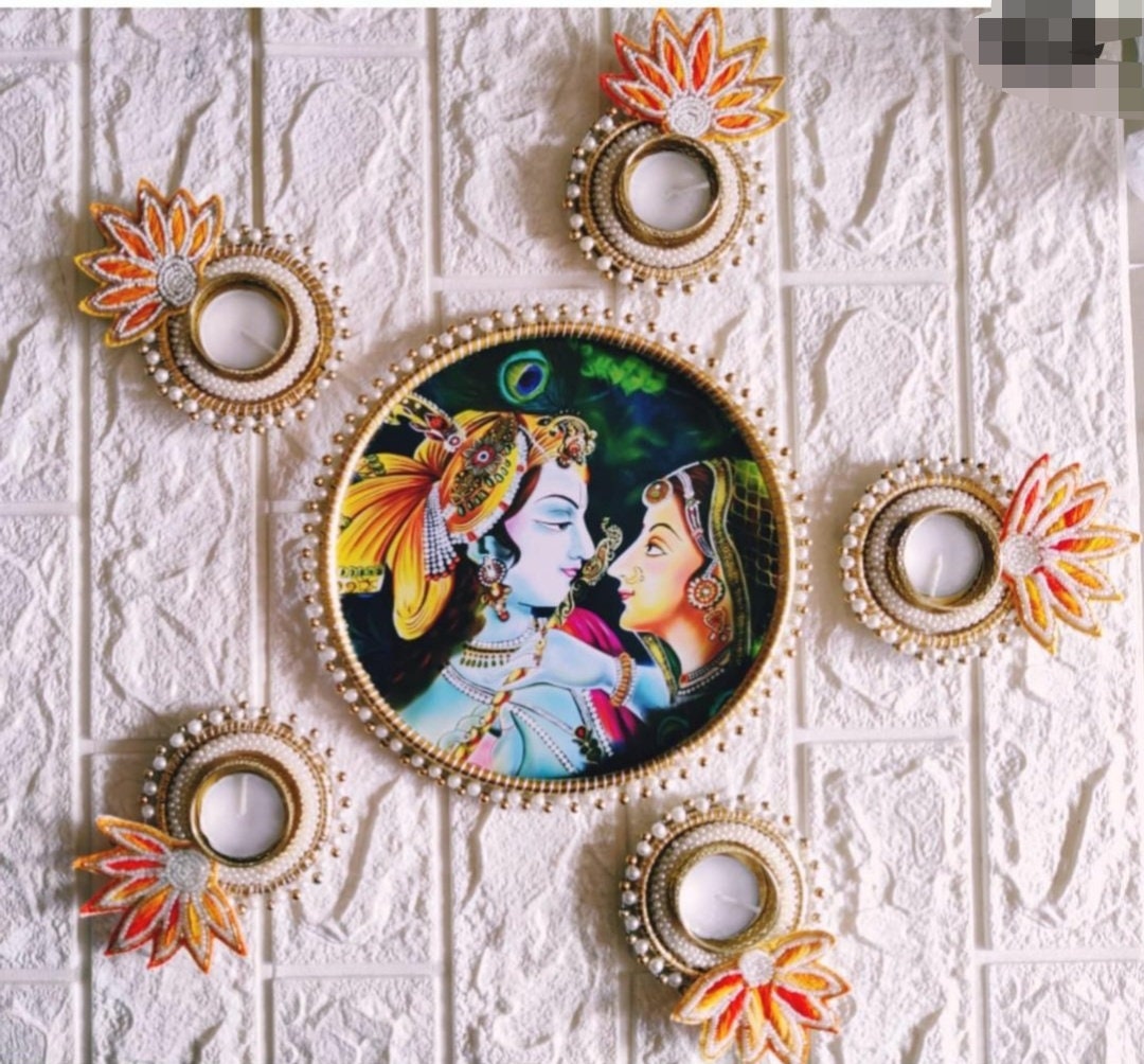 Religious Diwali Rangoli Ethnic Krishna Rangoli Mat Indian Handmade ...