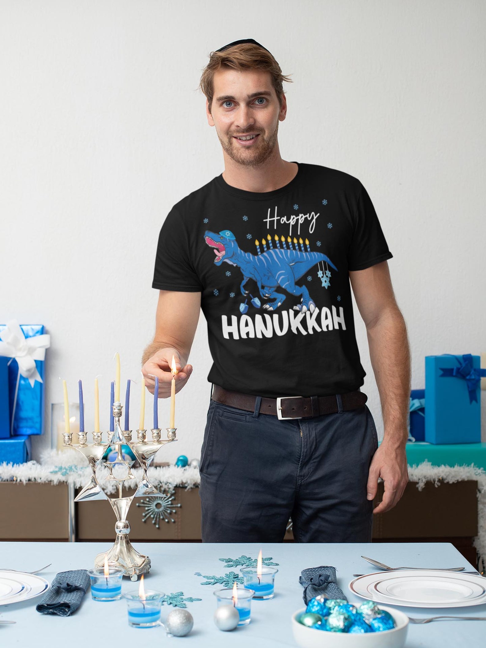 Hanukkah Dinosaur Trex Jewish Menorah Menosaurus Hanukkah Etsy