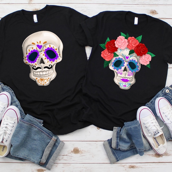 Skull Couple Shirt, Catrin, Catrina, Sugar Skull Couple, Couple Matching, Halloween Couple, Day of The Dead, Dia de Muertos