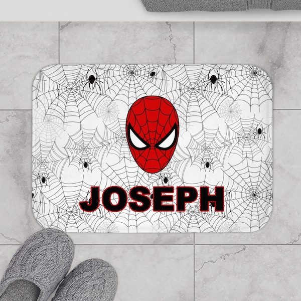 Custom Spiderman Bath Mat Personalized Bath Mat Spiderman Bath Decor Spiderman Birthday Gift Custom Gifts Kids Bathroom Decor Boys Bathroom