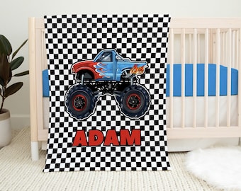 Monster Trucks Blanket Monster Truck Gifts Custom Throw Blanket Personalized Velveteen Blanket Custom Name Blanket Toddler Custom Blanket