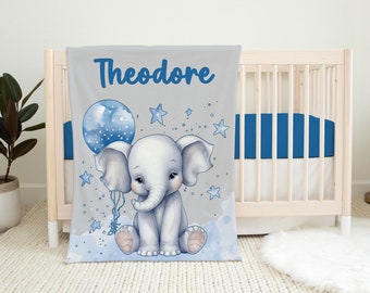 Baby Elephant Blanket Custom Name Blanket Baby Boy Nursery Decor Baby Gift Custom Name Blanket Personalized Blanket Baby Shower Gift Newborn