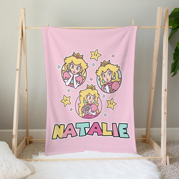 Princess Peach Custom Blanket Princess Peach Gift Princess Peach Bedding Princess Peach Personalized Gift Custom Name Blanket Peach Birthday