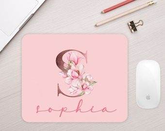 Initials custom Mouse Pad - Personalized Mouse Pad - Flower Mouse Pad - Desk Accessories - Cute Mouse Pad -Rectangle Mouse Pad-Monogram Gift