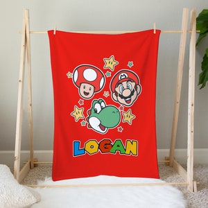 Mario Custom Blanket Super Mario Gifts Mario Birthday Mario Blanket Mario Personalize Gifts Princess Peach Gifts Personalized Boy Blanket