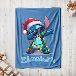 Stitch Christmas Blanket Disney Stitch Christmas Gift Stitch Bed Disney Stitch Christmas Custom Blanket Personalized Blanket Stitch Birthday