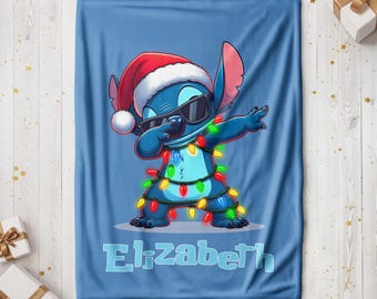Stitch Christmas Blanket Disney Stitch Christmas Gift Stitch Bed Disney Stitch Christmas Custom Blanket Personalized Blanket Stitch Birthday