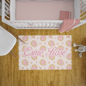 Custom Baby Girl Nursery Decor, Flower Rug for Nursery, Carpet for Girl Room, Personalized Rug,Cute Flower carpet nursery decorations