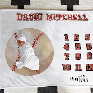 Baseball Custom Milestone Blanket Personalized Baby Name Blanket Custom Kid blanket Baby Shower Gift Custom Milestone Blanket Month Growth