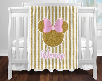 Minnie Custom Blanket Minnie Mouse Name Minnie Mouse Bedding Disney Baby Shower Gift Velveteen Personalized Minnie Mouse Bedroom Decor