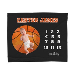 Basketball Custom Milestone Blanket Personalized Baby Name Blanket Custom Kid blanket Baby Shower Gift Custom Milestone Blanket Month Growth