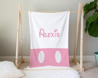 Minnie Custom Blanket Minnie Mouse Name Blanket Disney Minnie Bedding Disney Baby Shower Gift Velveteen Personalized Minnie Bedroom Decor