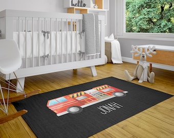 Firetruck Nursery Rug, Nursery Rug Boy, Area Rug for Kids Room, Carpet for Nursery, Personalized Rug, Fireman Boy Room, Kid Rug