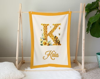 Couverture personnalisée abeilles, cadeaux bourdons, couverture personnalisée pour enfant, cadeaux faits main pour nouveau-né, couverture en velours pour enfant, non-sexe
