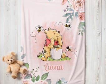 Winnie Name Blanket Winnie The Pooh Custom Blanket Newborn Gift Custom Baby Blanket Winnie The Pooh Gift Blanket Winnie The Pooh Baby