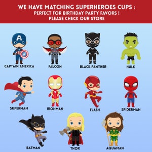 Peut inclure: Un ensemble de 12 gobelets sur le th&egrave;me des super-h&eacute;ros avec des personnages comme Captain America, Superman, Batman, Iron Man, Thor et Aquaman. Les gobelets sont parfaits pour une f&ecirc;te d'anniversaire.