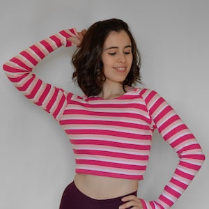 Top, Crop-top, small top, Dance top, confortable dance, long sleeve top, striped top, pink top