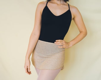 Beige elastic skirt for dance, short skirt, knit skirt, skirt for dancers, skirt shorter in front, skirt with glitter