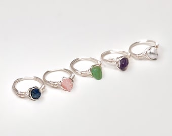 Gemstone Wire Rings - silver