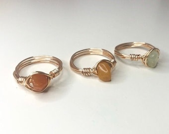 Gemstone Wire Rings - gold