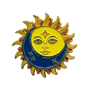 Celestial Sun-Moon Enamel Pin with Metal Frame | Celestial Stats Enamel Pin | Enamel Lapel Pin | Cute Lapel Pins | Badge | Slogan Pin