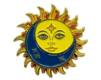 Celestial Sun-Moon Enamel Pin with Metal Frame | Celestial Stats Enamel Pin | Enamel Lapel Pin | Cute Lapel Pins | Badge | Slogan Pin