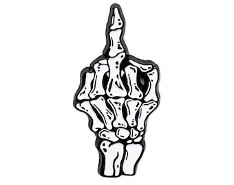 Skeleton Flip Off Enamel Pin with Metal Frame | Funny Enamel Pin with Skeleton Arm Flip a Middle Finger | Lapel Pins | Badge | Slogan Pin
