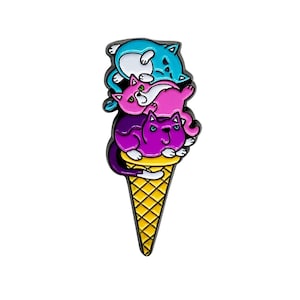 Ice Cream Cats Enamel Pin with Metal Frame | Funny Enamel Pin with Cats | Cute Lapel Pins | Badge | Cat Lover Pin