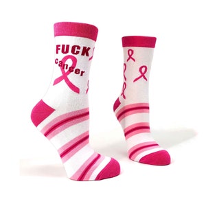 F**k Cancer Women&#39;s Novelty Crew Socks | Sassy Swear Word Socks | Funny Curse Words Socks